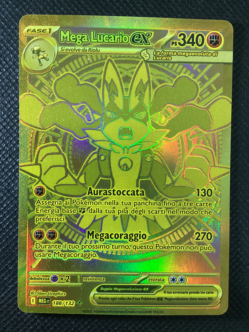 188-132 Mega Lucario ex MEG MegaEvoluzione Gold Rara Segreta ITA EXCELLENT (Back sporco)