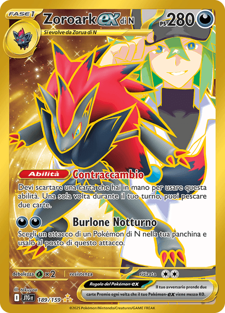189-159 Zoroark EX Di N Gold Rara Segreta JTG Avventure Insieme ITA NM