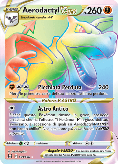 199-196 Aerodactyl V Astro Rara Segreta LOR Origine Perduta ITA NM