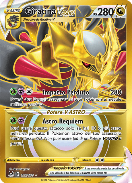 212-196 Giratina V Astro Gold Rara Segreta LOR Origine Perduta ITA NM