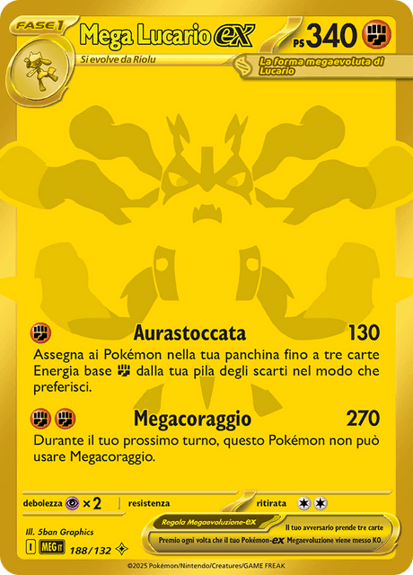 188-132 Mega Lucario ex MEG MegaEvoluzione Gold Rara Segreta ITA EXCELLENT (Back sporco)