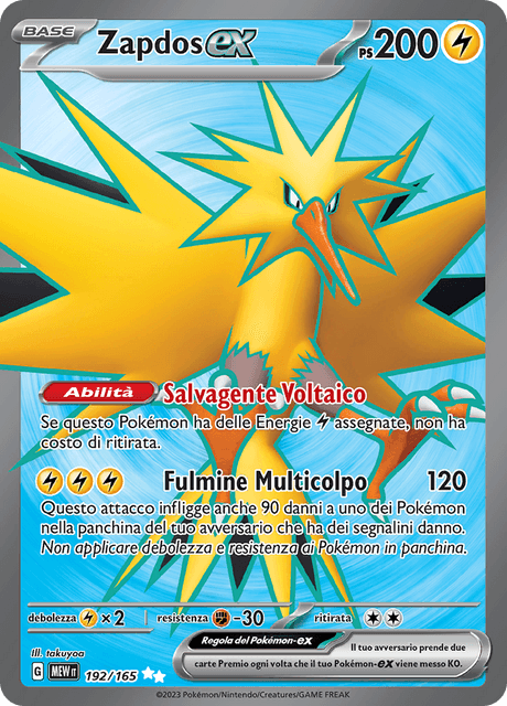 192-165 Zapdos ex Full Art MEW 151  ITA NM