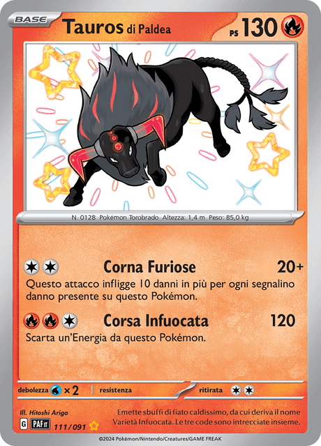 111-091 Tauros Di Paldea Shiny PAF Destino DI Paldea  ITA NM
