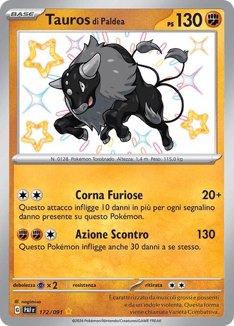 172-091 Tauros Di Paldea Shiny PAF Destino DI Paldea  ITA NM