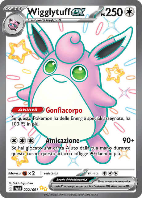 222-091 Wigglytuff ex Full Art Ultrarara Shiny PAF Destino DI Paldea ITA NM