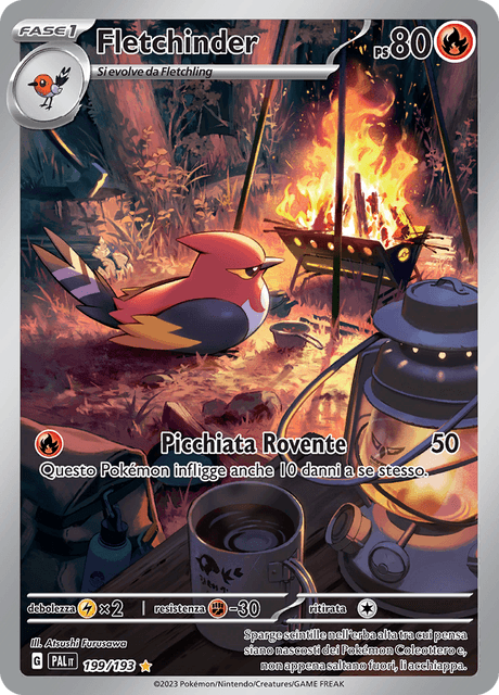 199-193 Fletchinder Illustrazione Rara PAL Evoluzioni A Paldea ITA NM