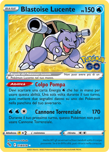 018-078 Blastoise Lucente PGO Pokemon Go ITA NM