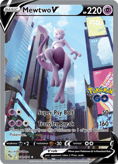 072-078 Mewtwo V PGO Pokemon Go ITA EXCELLENT