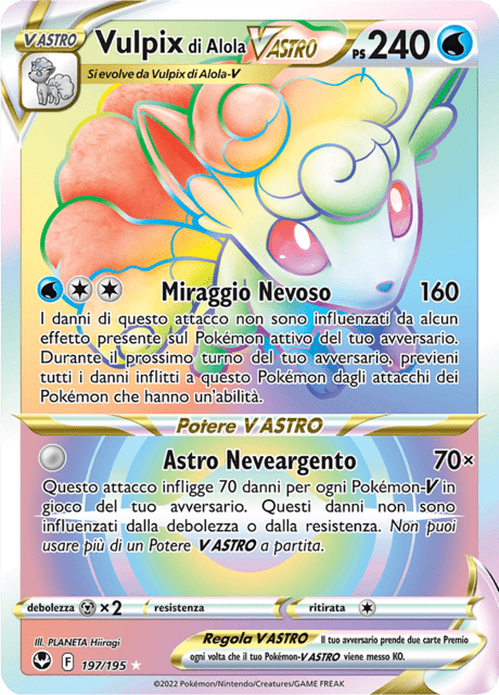 197-195 Vulpix Di Alola V Astro Rara Segreta SIT Tempesta Argentata ITA NM