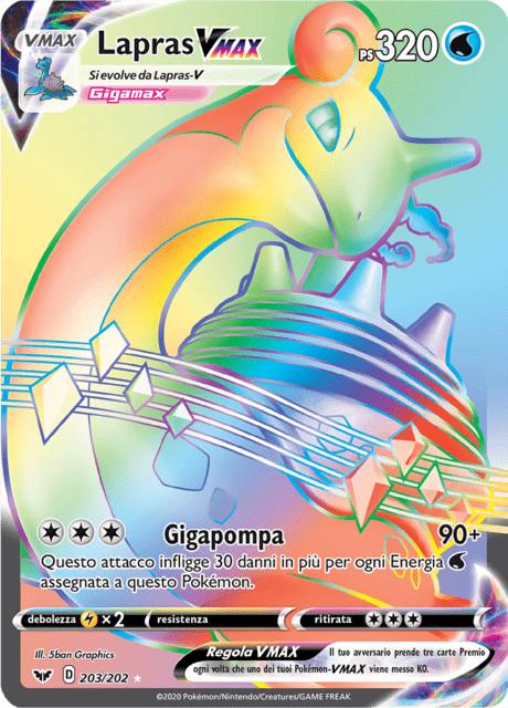 203-202 Lapras VMAX Rara Segreta SSH Spada e Scudo ITA NM