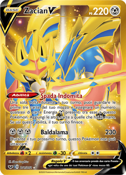 211-202 Zacian V Gold Rara Segreta SSH Spada e Scudo ITA NM