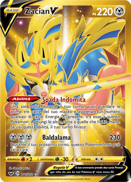 211-202 Zacian V Gold Rara Segreta SSH Spada e Scudo ITA NM