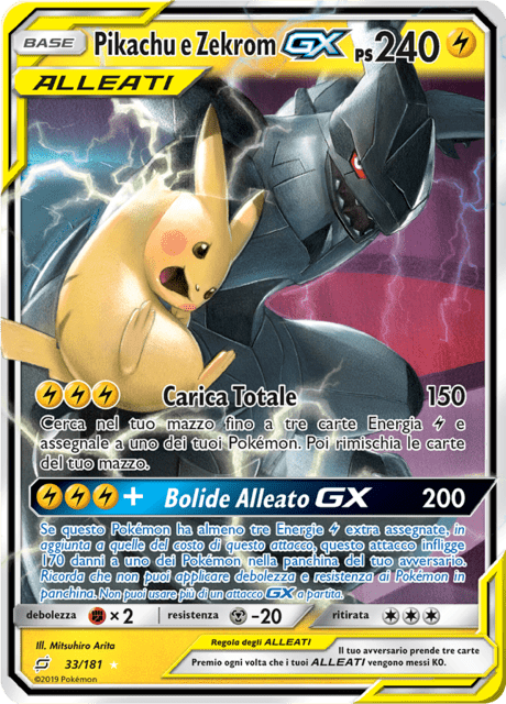 033-181 Pikachu e Zekrom GX Alleati TEU Gioco DI Squadra ITA LIGHT PLAYED