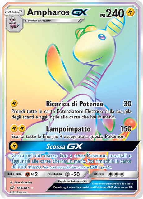 185-181 Ampharos GX Rara Segreta TEU Gioco DI Squadra  ITA EXCELLENT