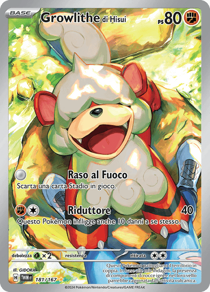 181-167 Growlithe Di Hisui Illustrazione Rara TWM crepuscolo Mascherato ITA NM