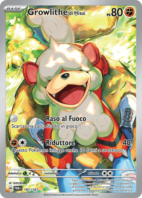 181-167 Growlithe Di Hisui Illustrazione Rara TWM Crepuscolo Macherato  ITA NM