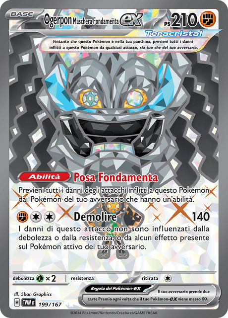 199-167 Ogerpon Maschera Fondamenta ex Teracristal Full Art TWM Crepuscolo Mascherato ITA NM