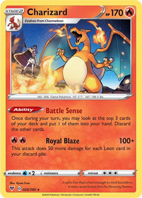 025-185 Charizard Rara Reverse VIV Voltaggio Sfolgorante ENG NM