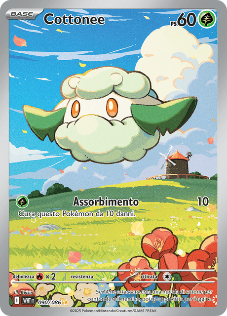 090-086 Cottonee Illustrazione Rara WHT Fuoco Bianco ITA NM