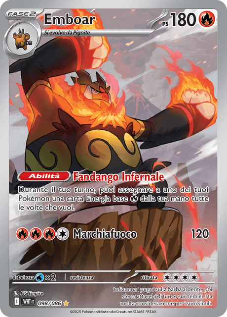 098-086 Emboar Illustrazione Rara WHT Fuoco Bianco ITA NM