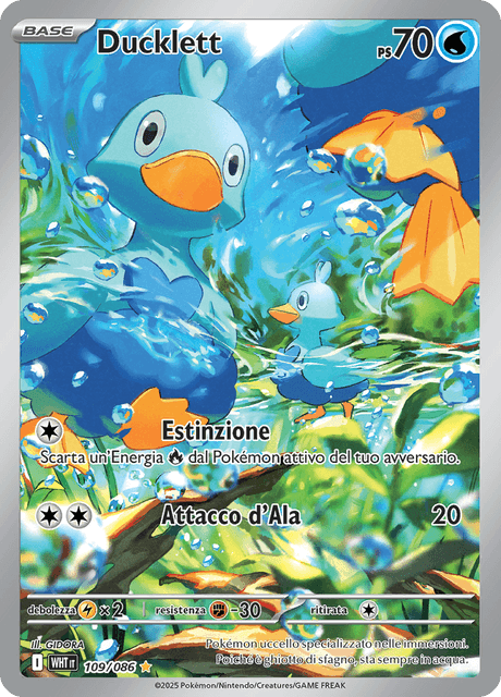109-086 Ducklett Illustrazione Rara WHT Fuoco Bianco ITA NM