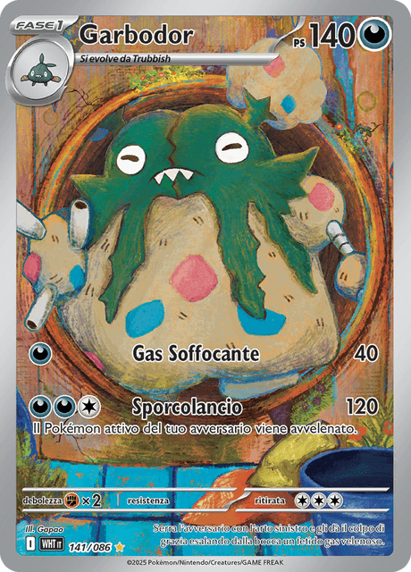 141-086 Garbodor Illustrazione Rara WHT Fuoco Bianco ITA NM