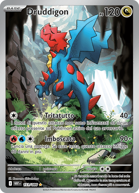 151-086 Druddigon Illustrazione Rara WHT Fuoco Bianco ITA NM