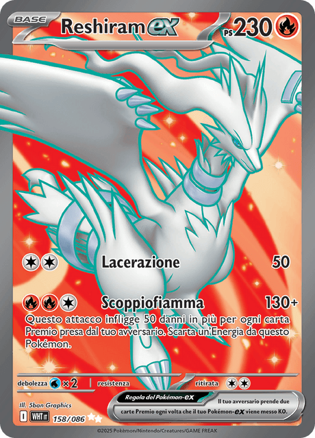158-086 Reshiram ex Full Art WHT Fuoco Bianco ITA NM
