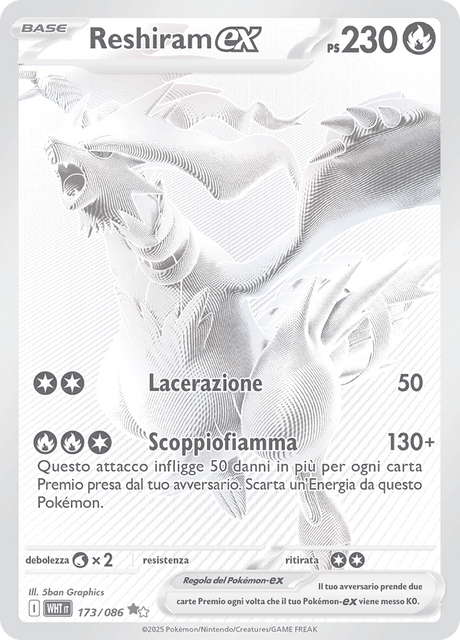 173-086 Reshiram ex Nero Bianco Rara WHT Fuoco Bianco ITA NM