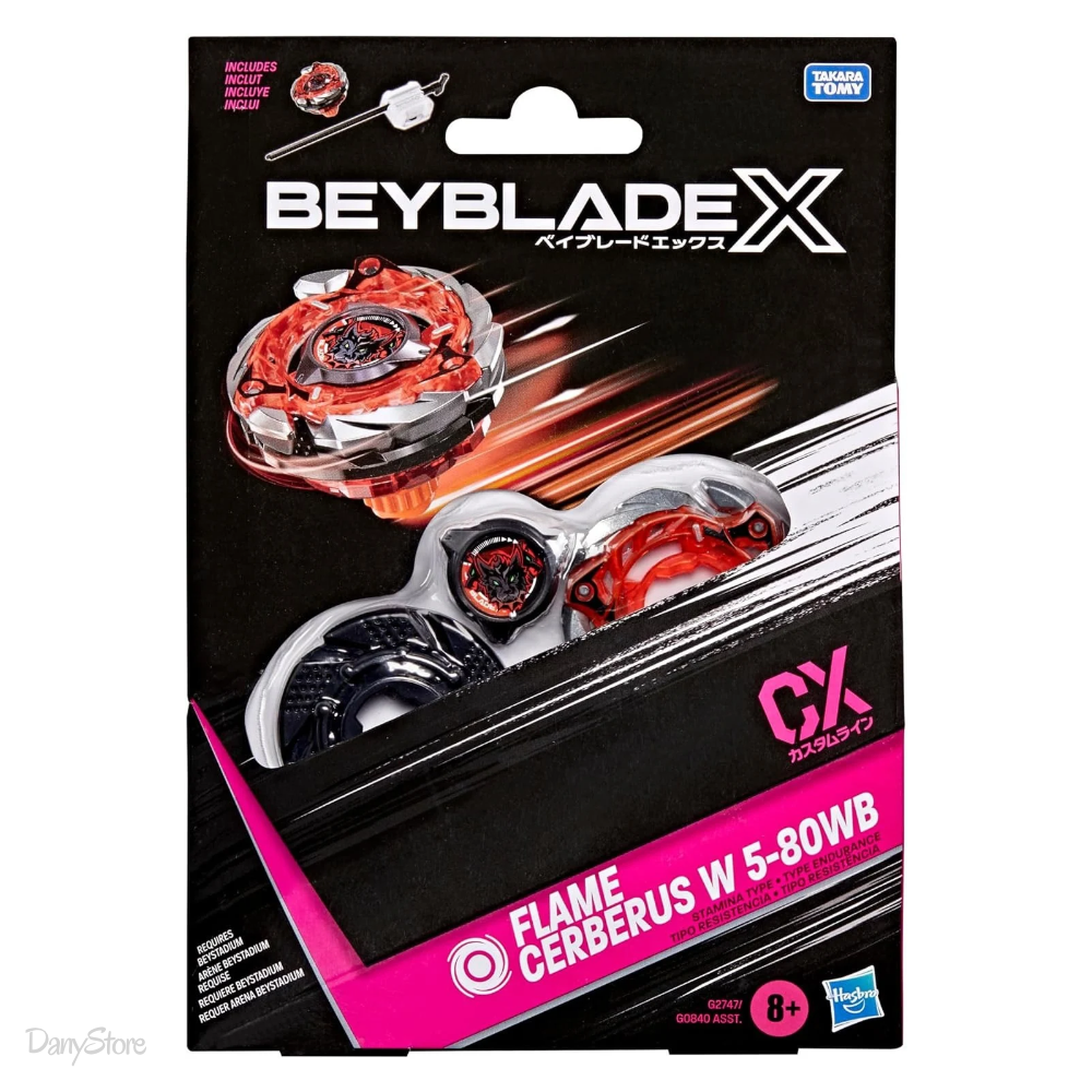 Confezione frontale Beyblade X Flame Cerberus W 5-80WB Starter Pack Hasbro