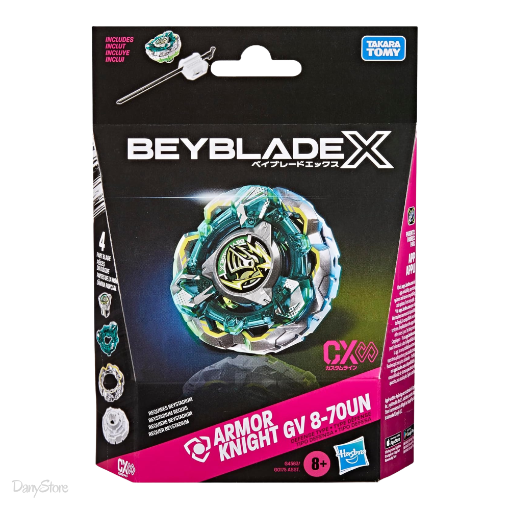 Starter Pack Beyblade X Armor Knight GV 8-70UN Hasbro Trottola con Lanciatore Difesa Originale