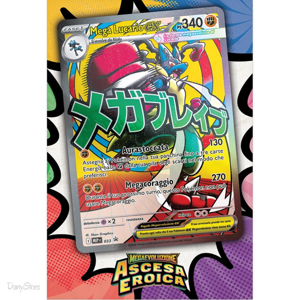 Box Collezione con Poster Premium Mega Lucario ex con carta promozionale e poster illustrato