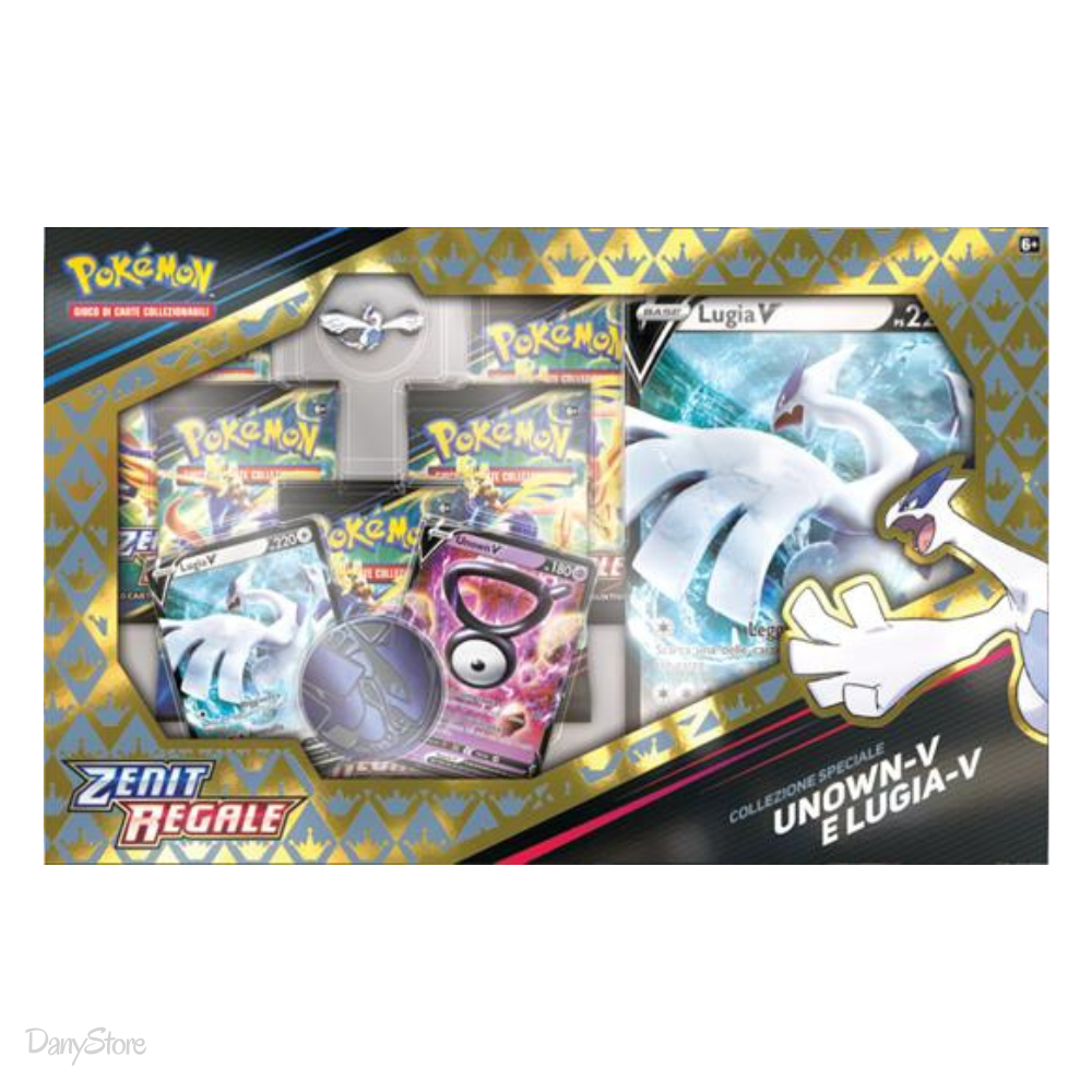 Box Collezione Speciale Unown V e Lugia V dell'espansione Pokémon Zenit Regale in lingua italiana.