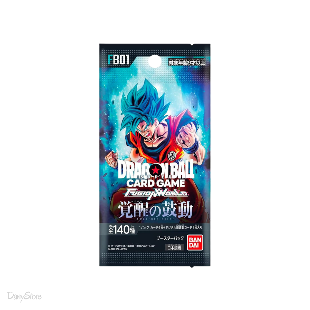 Bustina singola Dragon Ball Fusion World Awakened Pulse FB-01 versione Giapponese con 6 carte e artwork di Goku
