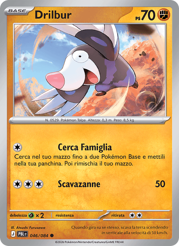 Drilbur 046/084 Buio Pesto, carta Pokémon italiana. Scansione di riferimento per la Reverse.