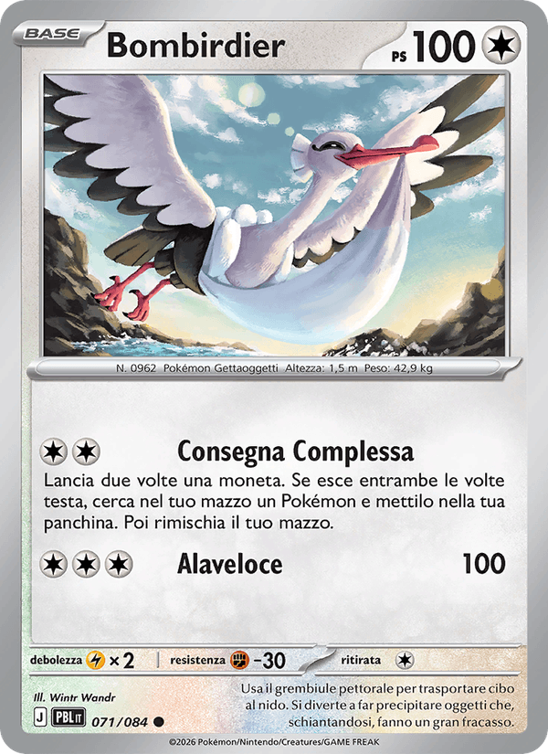 Bombirdier 071/084 Buio Pesto, carta Pokémon italiana. Scansione di riferimento per la Reverse.