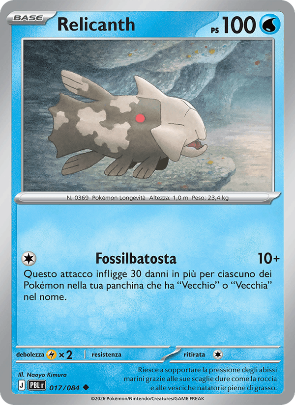 Relicanth 017/084 Buio Pesto, carta Pokémon italiana. Scansione di riferimento per la Reverse.