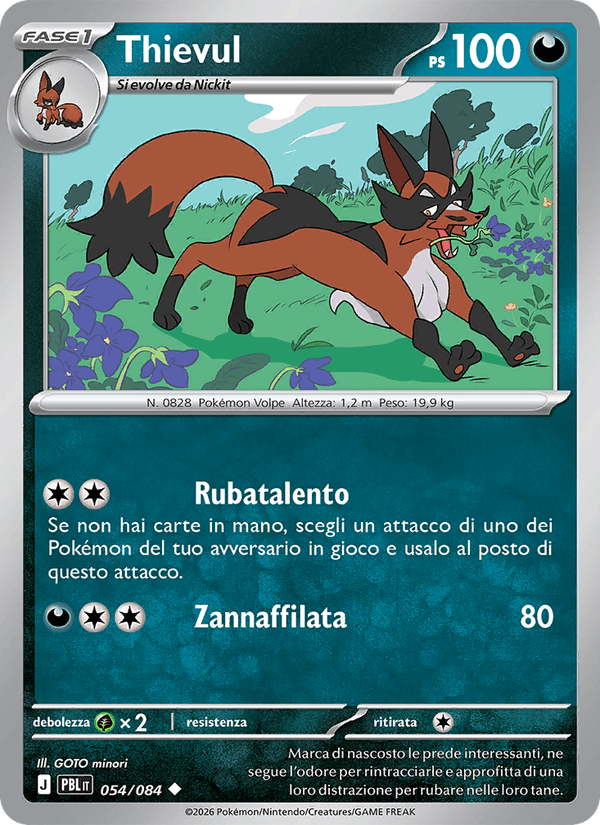 Thievul 054/084 Buio Pesto, carta Pokémon italiana. Scansione di riferimento per la Reverse.