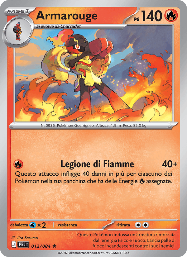Armarouge 012/084 Buio Pesto, carta Pokémon italiana. Scansione di riferimento per la Reverse.