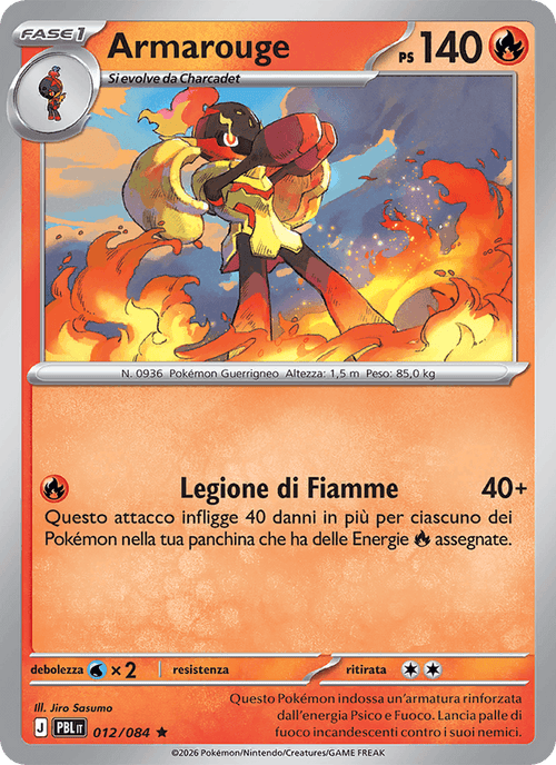Armarouge 012/084 Buio Pesto, carta Pokémon italiana. Scansione di riferimento per la Reverse.