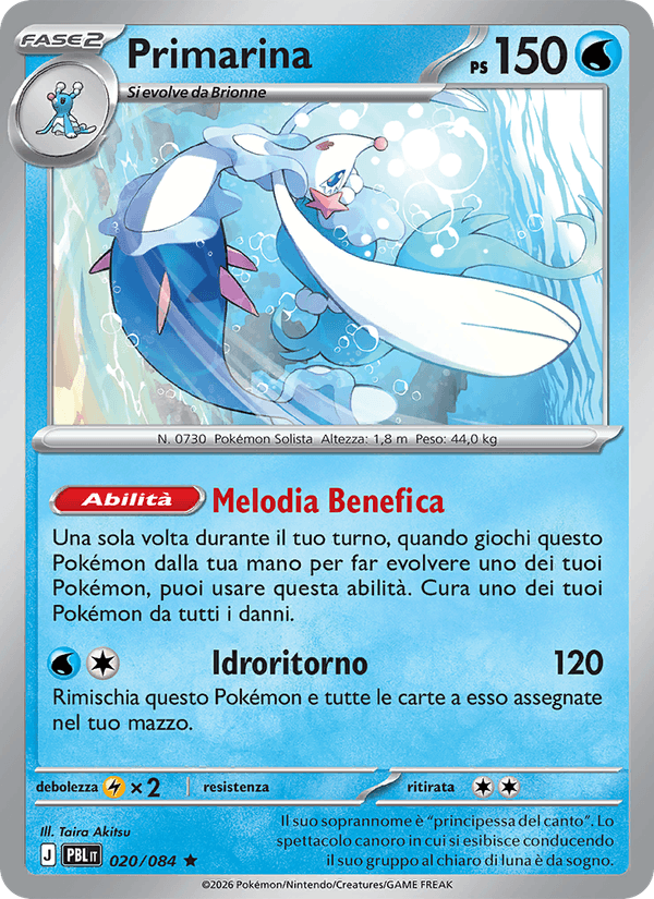 Primarina 020/084 Buio Pesto, carta Pokémon italiana.