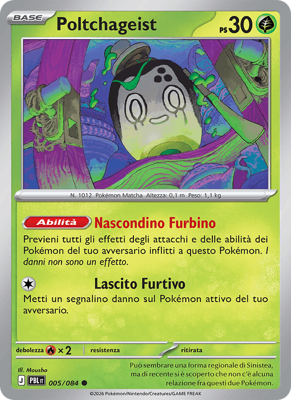 Poltchageist 005/084 Buio Pesto, carta Pokémon italiana. Scansione di riferimento per la Reverse.