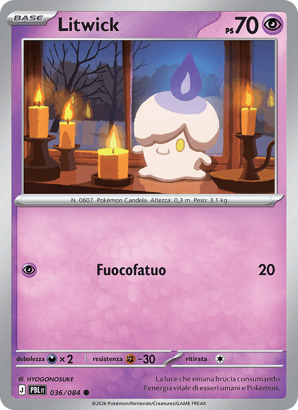 Litwick 036/084 Buio Pesto, carta Pokémon italiana.