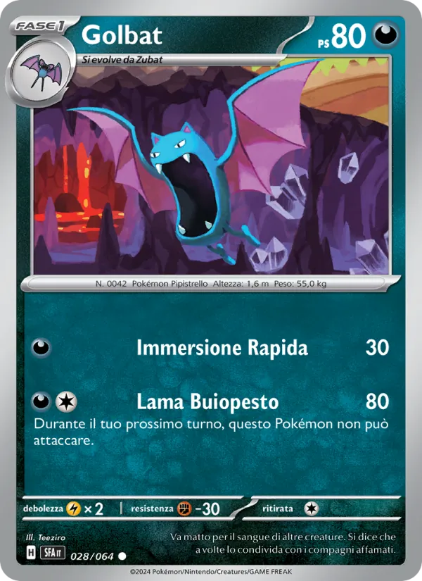 Scansione di riferimento di Golbat 028/064, Segreto Fiabesco in italiano; finitura Reverse non rappresentata