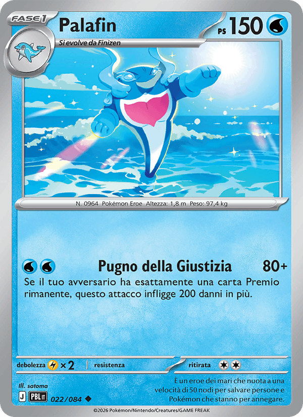 Palafin 022/084 Buio Pesto, carta Pokémon italiana. Scansione di riferimento per la Reverse.