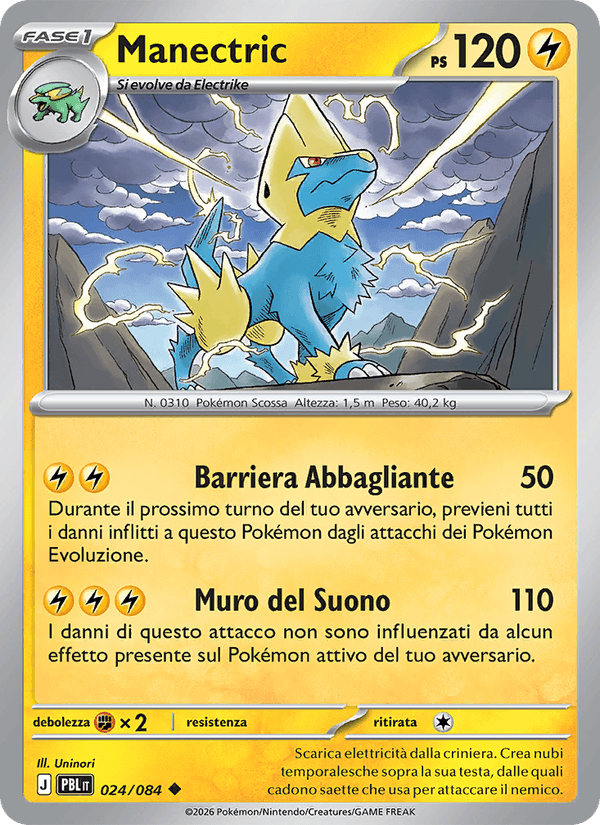 Manectric 024/084 Buio Pesto, carta Pokémon italiana.