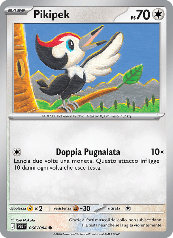 Pikipek 066/084 Buio Pesto, carta Pokémon italiana. Scansione di riferimento per la Reverse.