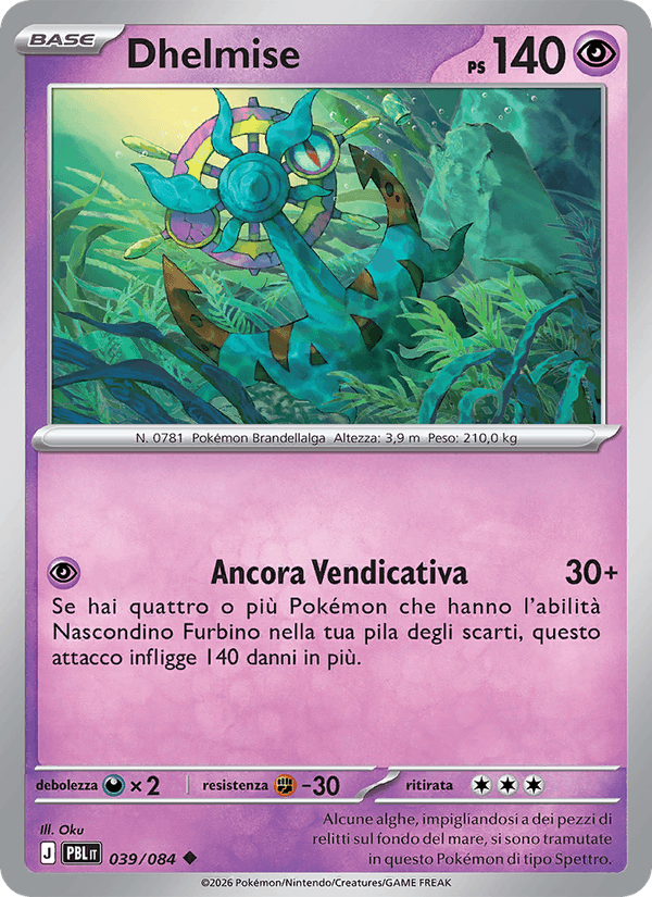 Dhelmise 039/084 Buio Pesto, carta Pokémon italiana. Scansione di riferimento per la Reverse.