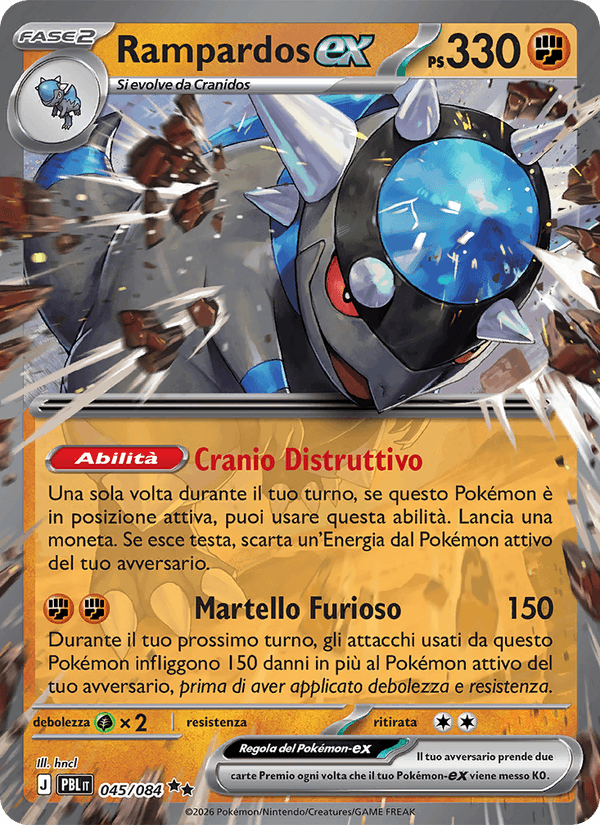 Rampardos ex 045/084 Buio Pesto, carta Pokémon italiana.