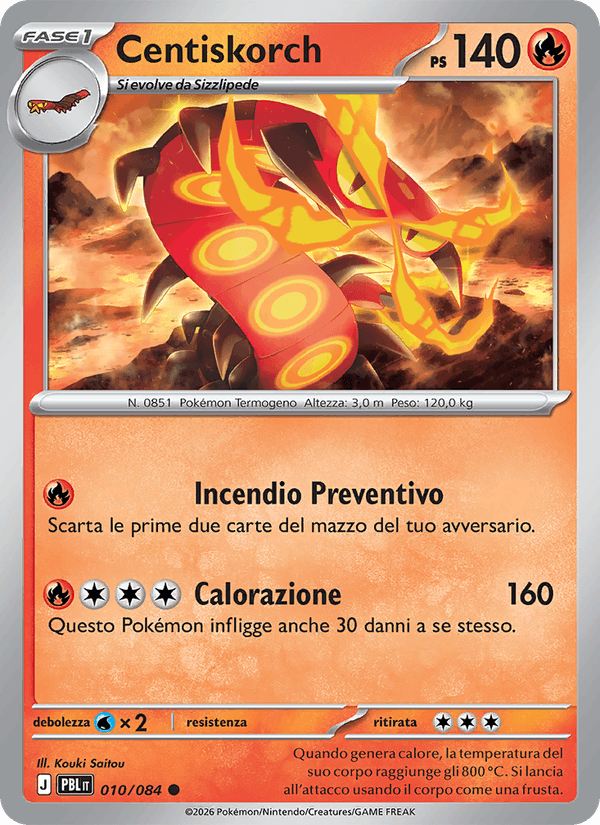 Centiskorch 010/084 Buio Pesto, carta Pokémon italiana. Scansione di riferimento per la Reverse.